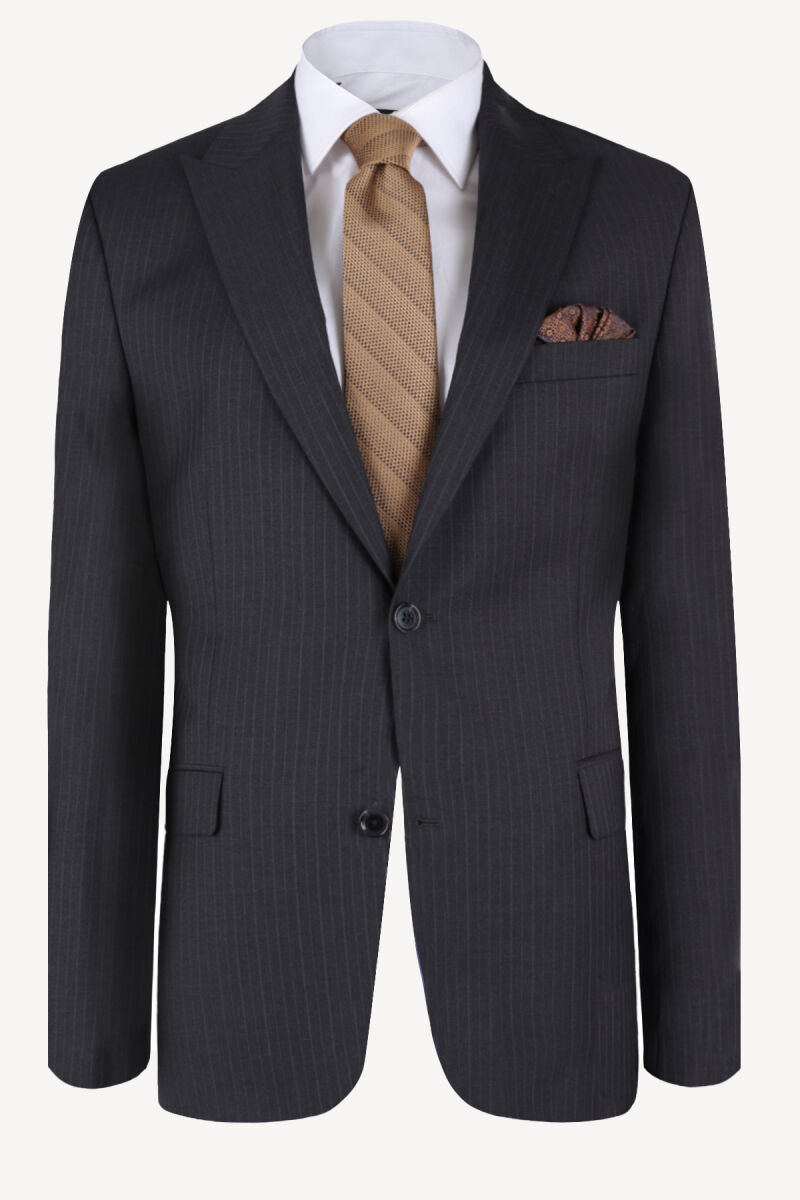 Erkek Füme Slim Fit Sivri Yaka Takım Elbise - 2