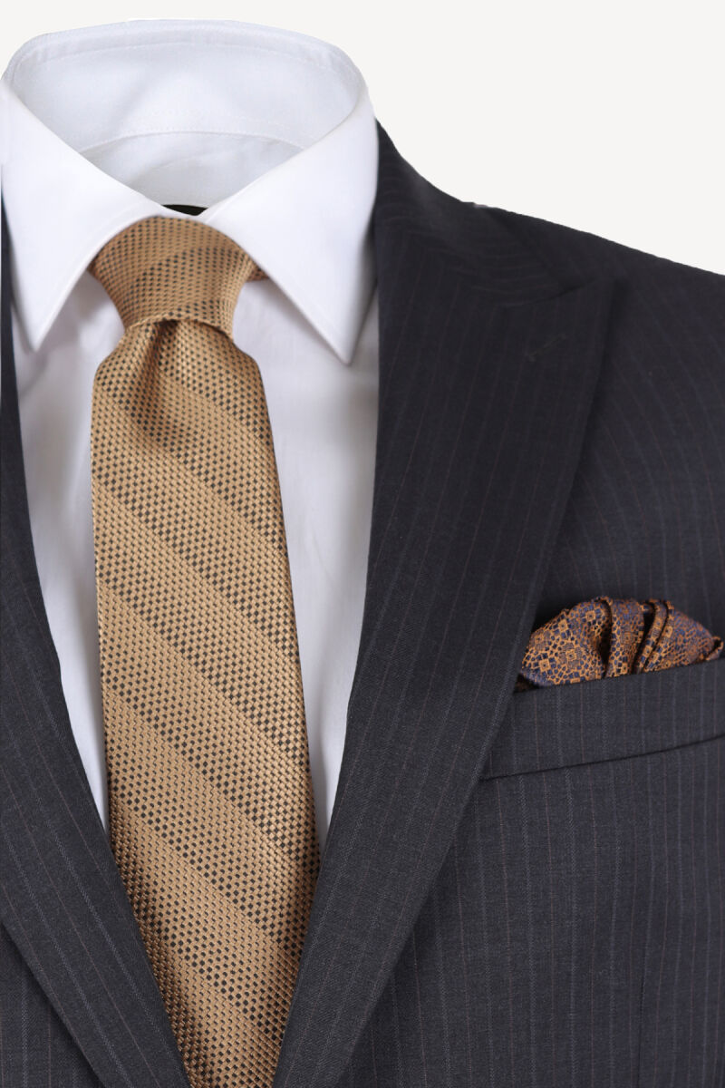 Erkek Füme Slim Fit Sivri Yaka Takım Elbise - 3