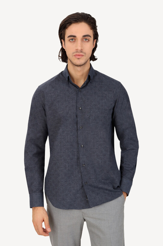 Erkek Füme Uzun Kol Regular Fit Desenli Gömlek