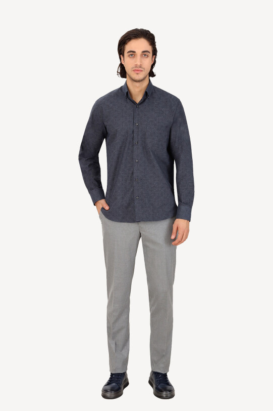 Erkek Füme Uzun Kol Regular Fit Desenli Gömlek