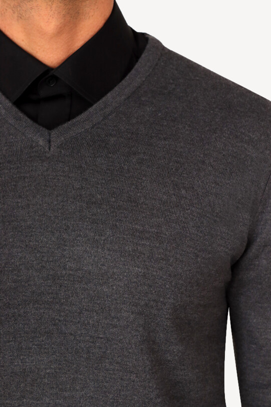 Erkek Füme V Yaka Klasik Triko