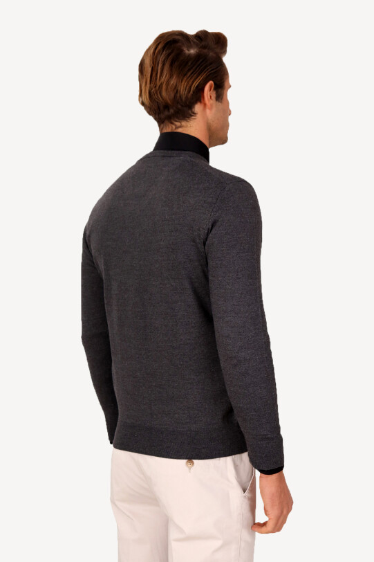 Erkek Füme V Yaka Klasik Triko