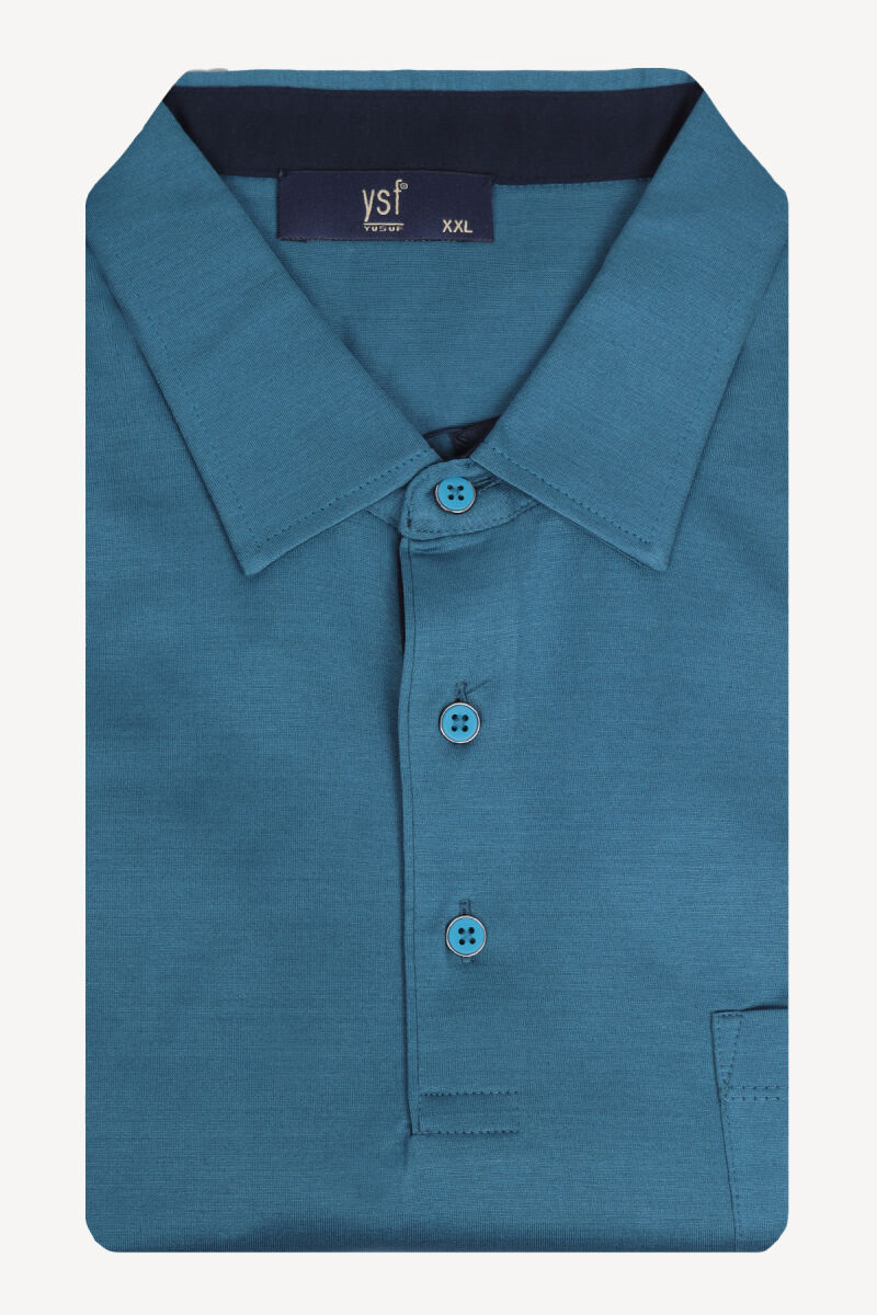 Erkek Gök Mavisi Polo Yaka Regular Fit Tshirt - 1
