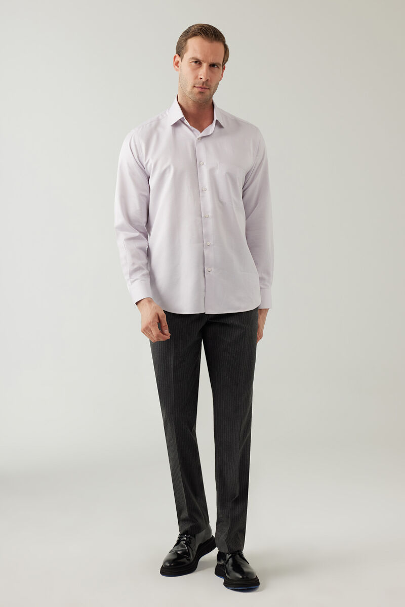 Erkek Gri Uzun Kol Klasik Gömlek - 2