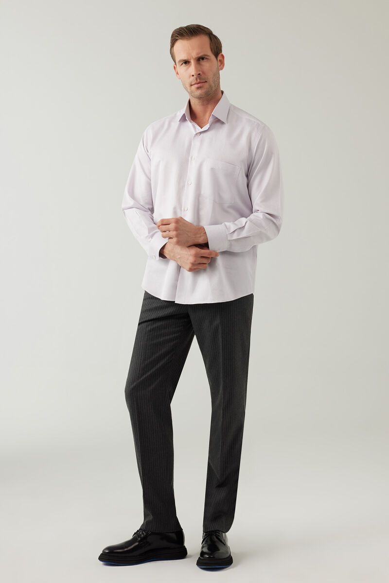 Erkek Gri Uzun Kol Klasik Gömlek - 4