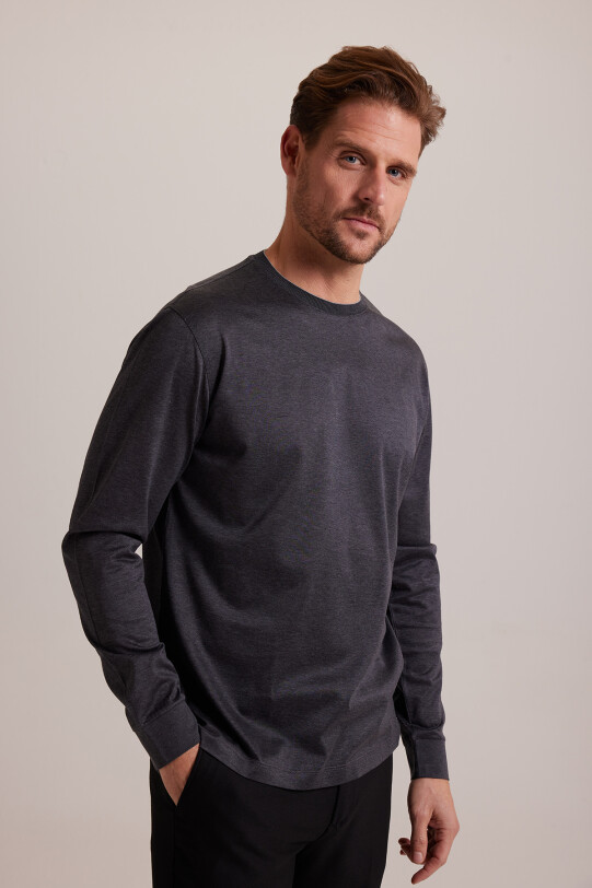 Erkek Gri Bisiklet Yaka Sweatshirt