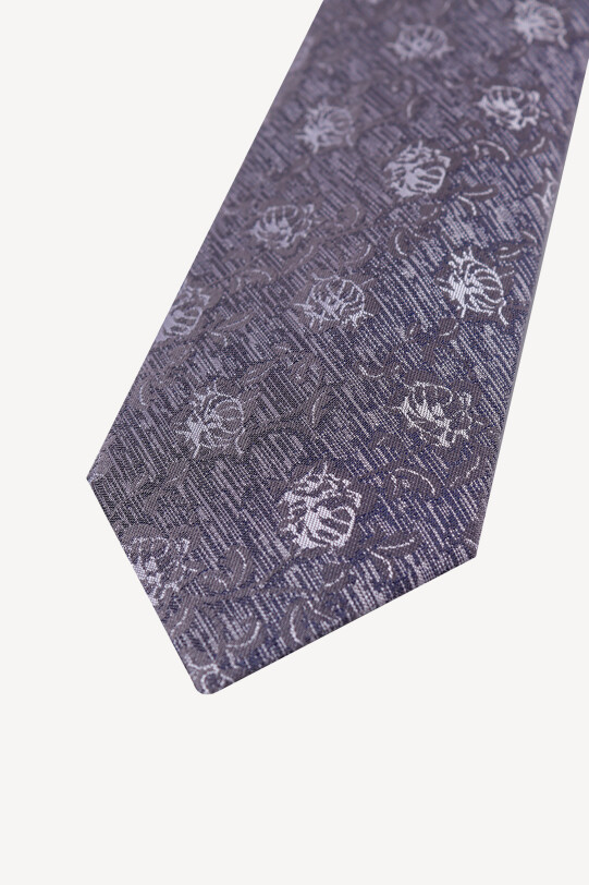 Erkek Gri Çiçek Desenli Kravat Mendil Set - YSF (1)