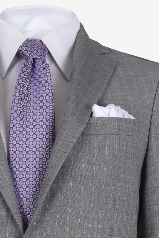 Erkek Gri Çizgili Takım Elbise