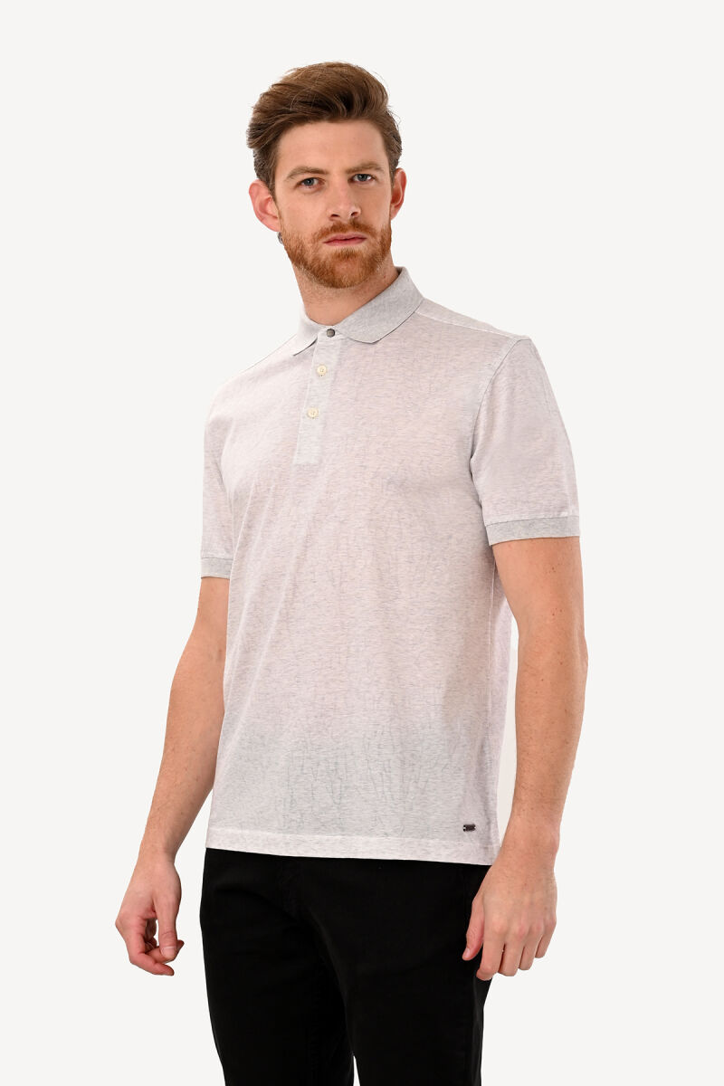 Erkek Gri Cotton Regular Fit Desenli Polo Yaka Tshirt - 2