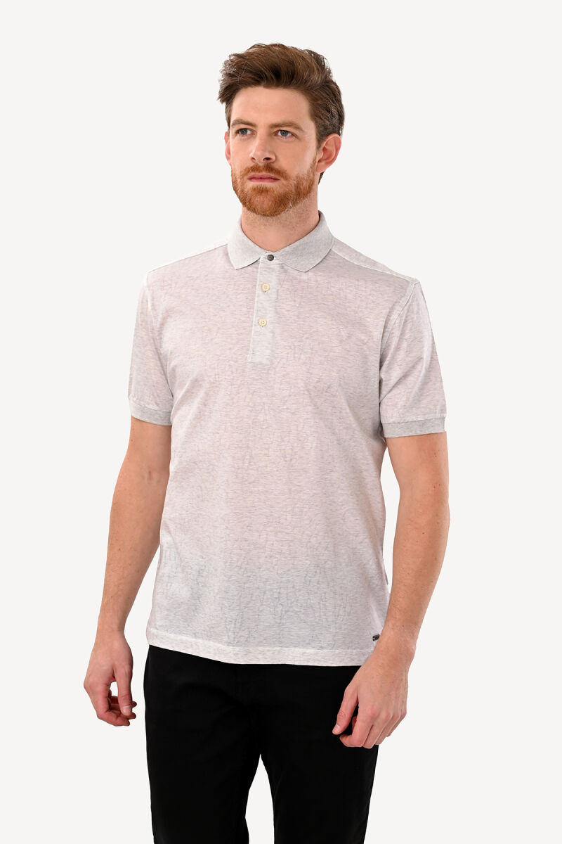 Erkek Gri Cotton Regular Fit Desenli Polo Yaka Tshirt - 3