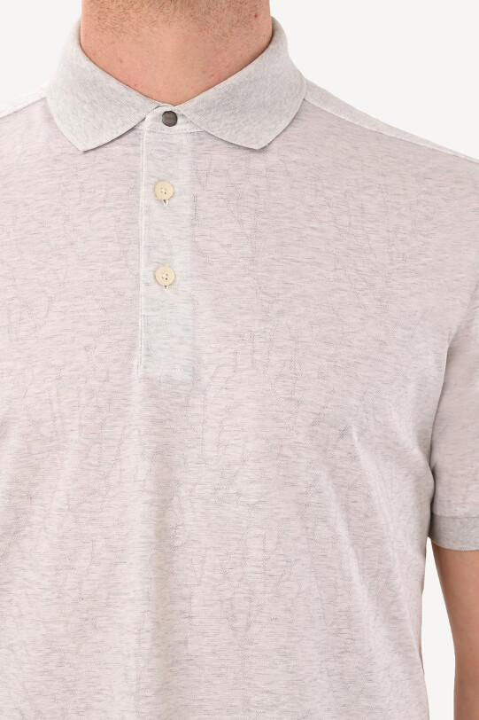 Erkek Gri Cotton Regular Fit Desenli Polo Yaka Tshirt