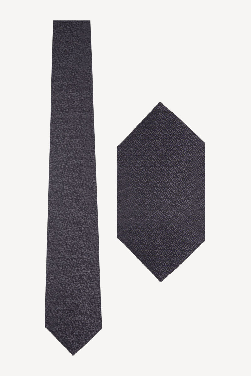 Erkek Gri Desenli Kravat Mendil - 1