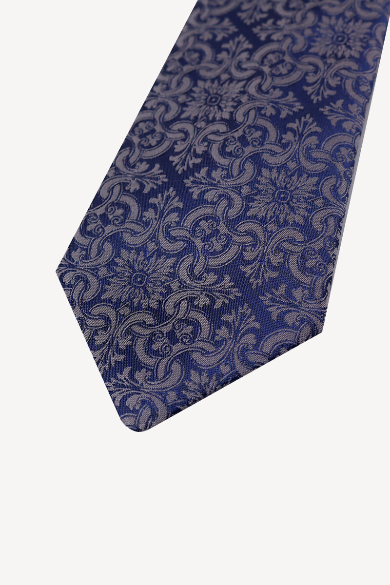 Erkek Gri Desenli Kravat Mendil Set - 2