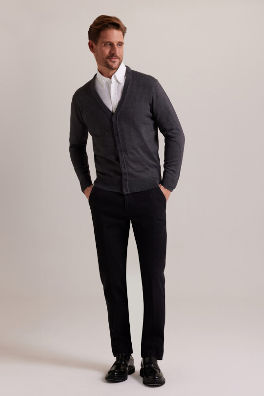 Erkek Gri Düğmeli Triko Hırka