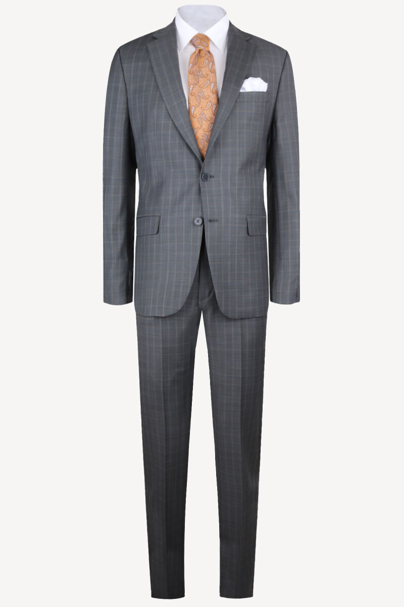 Erkek Gri Ekose Regular Fit Takım Elbise - 1
