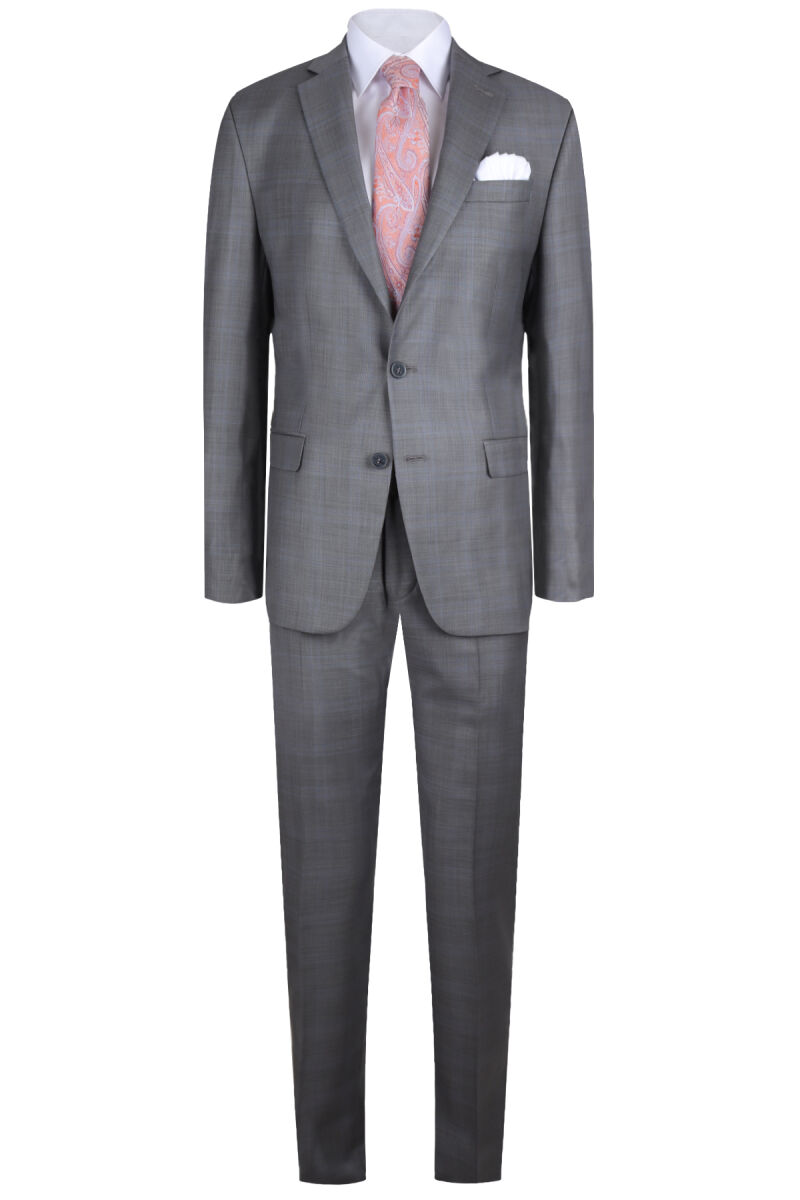 Erkek Gri Ekose Slim Fit Takım Elbise - 1