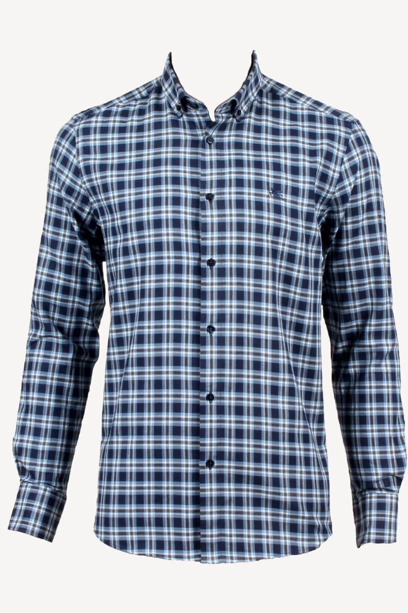 Erkek Gri Ekose Slim Fit Gömlek - 1