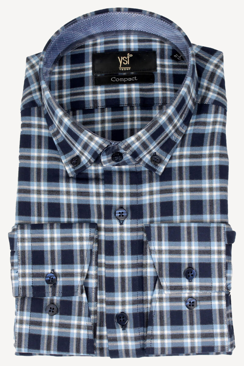 Erkek Gri Ekose Slim Fit Gömlek - 2