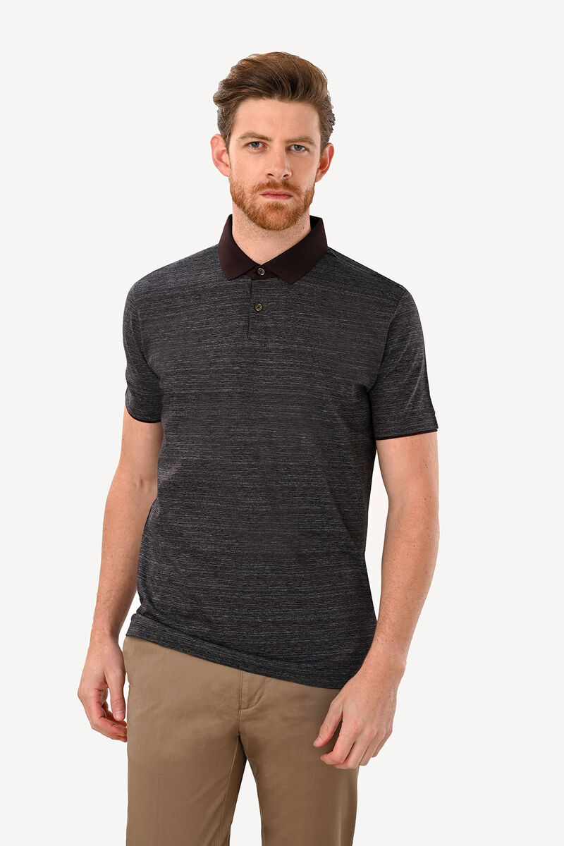 Erkek Gri Kahve Desenli Regular Fit Polo Yaka Tshirt - 3