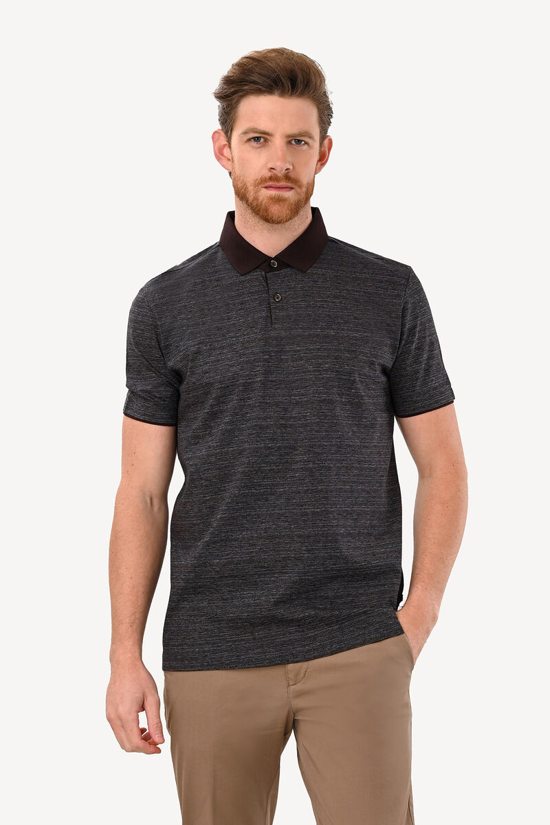 Erkek Gri Kahve Desenli Regular Fit Polo Yaka Tshirt - 1