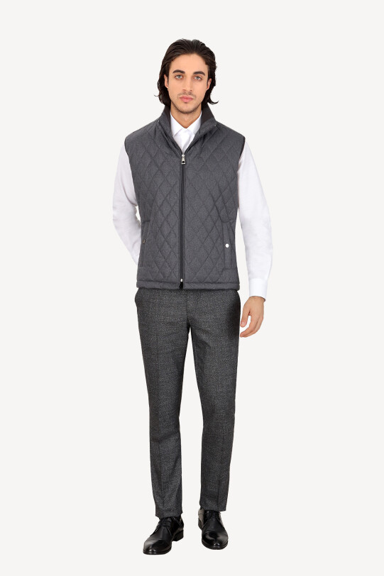 Erkek Gri Kapitone Klasik Yelek