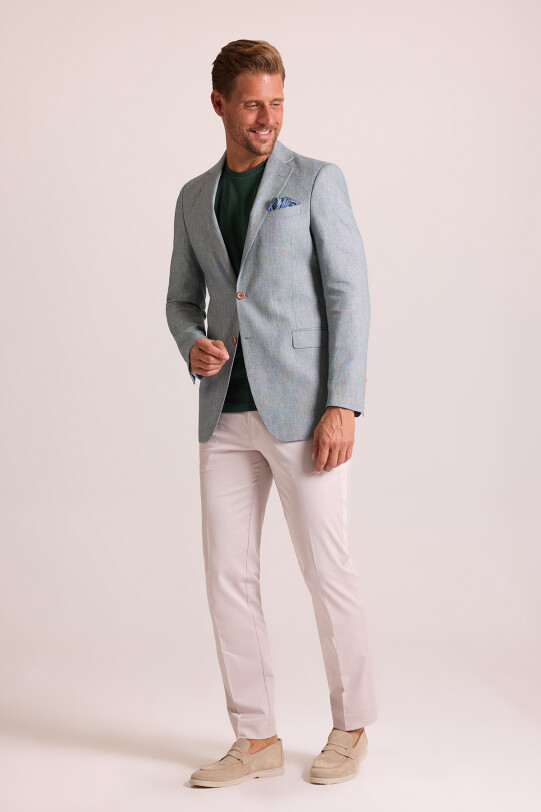 Erkek Çağla Yeşil Keten Spor Ceket