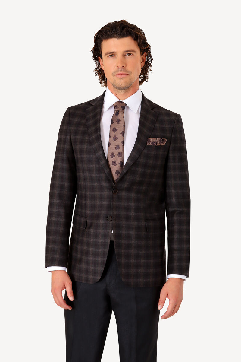 Erkek Gri Kışlık Yünlü Tek Ceket - 2