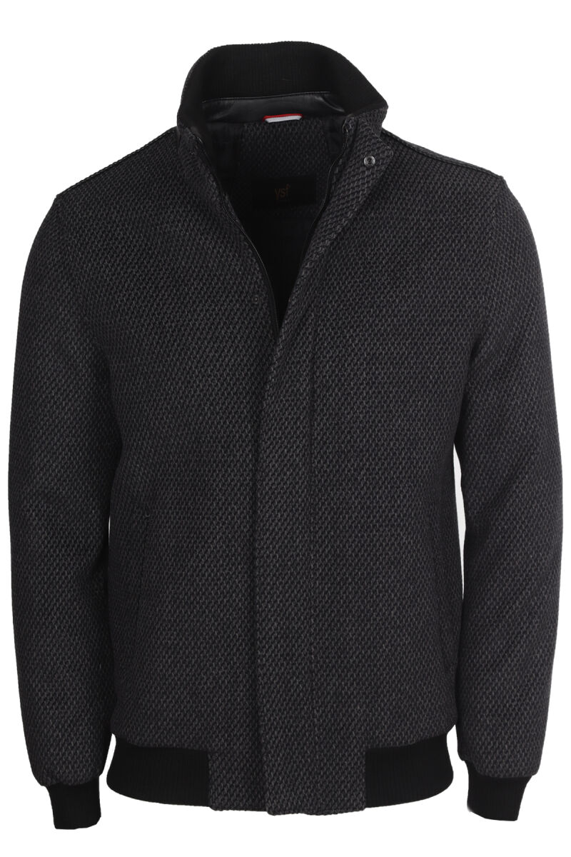 Erkek Gri Klasik Balıksırtı Desenli Mont - 1