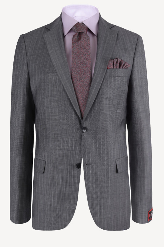 Erkek Gri Klasik Çizgili Takım Elbise