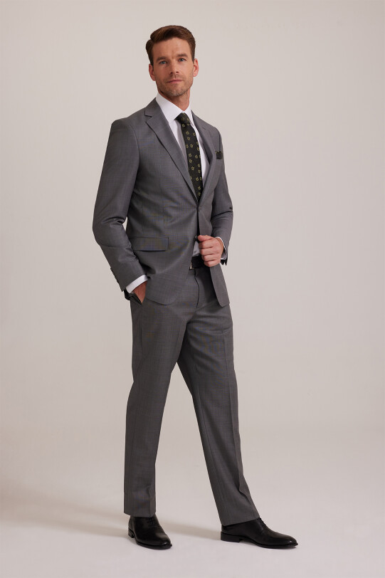 Erkek Gri Klasik Desenli Kumaş Takım Elbise