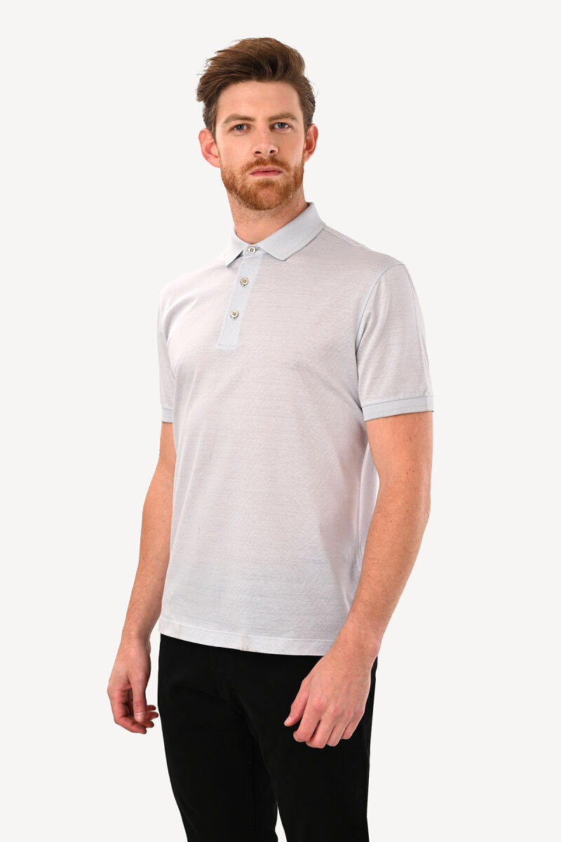 Erkek Gri Klasik Desenli Polo Yaka Tshirt - 1