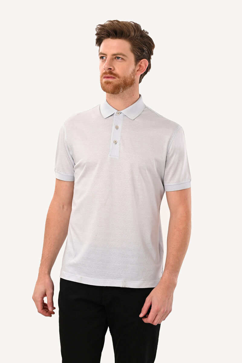 Erkek Gri Klasik Desenli Polo Yaka Tshirt - 2