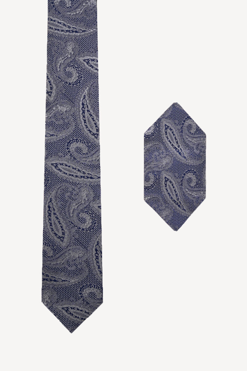 Erkek Gri Kravat Mendil Set - 1