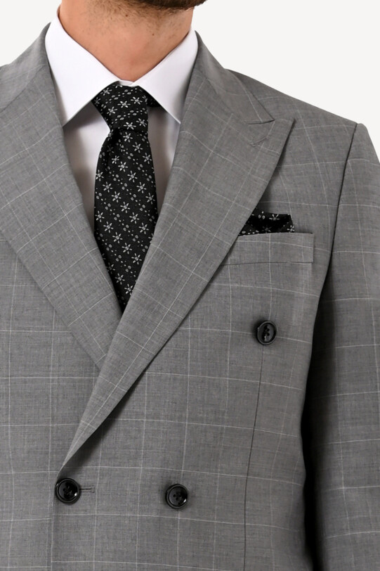 Erkek Gri Kruvaze Çift Yırtmaç Takım Elbise