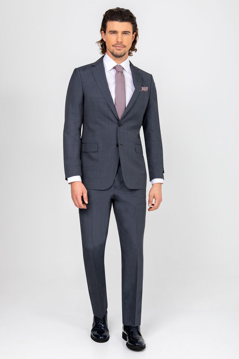Erkek Gri Lacivert Regular Fit Takım Elbise - 1
