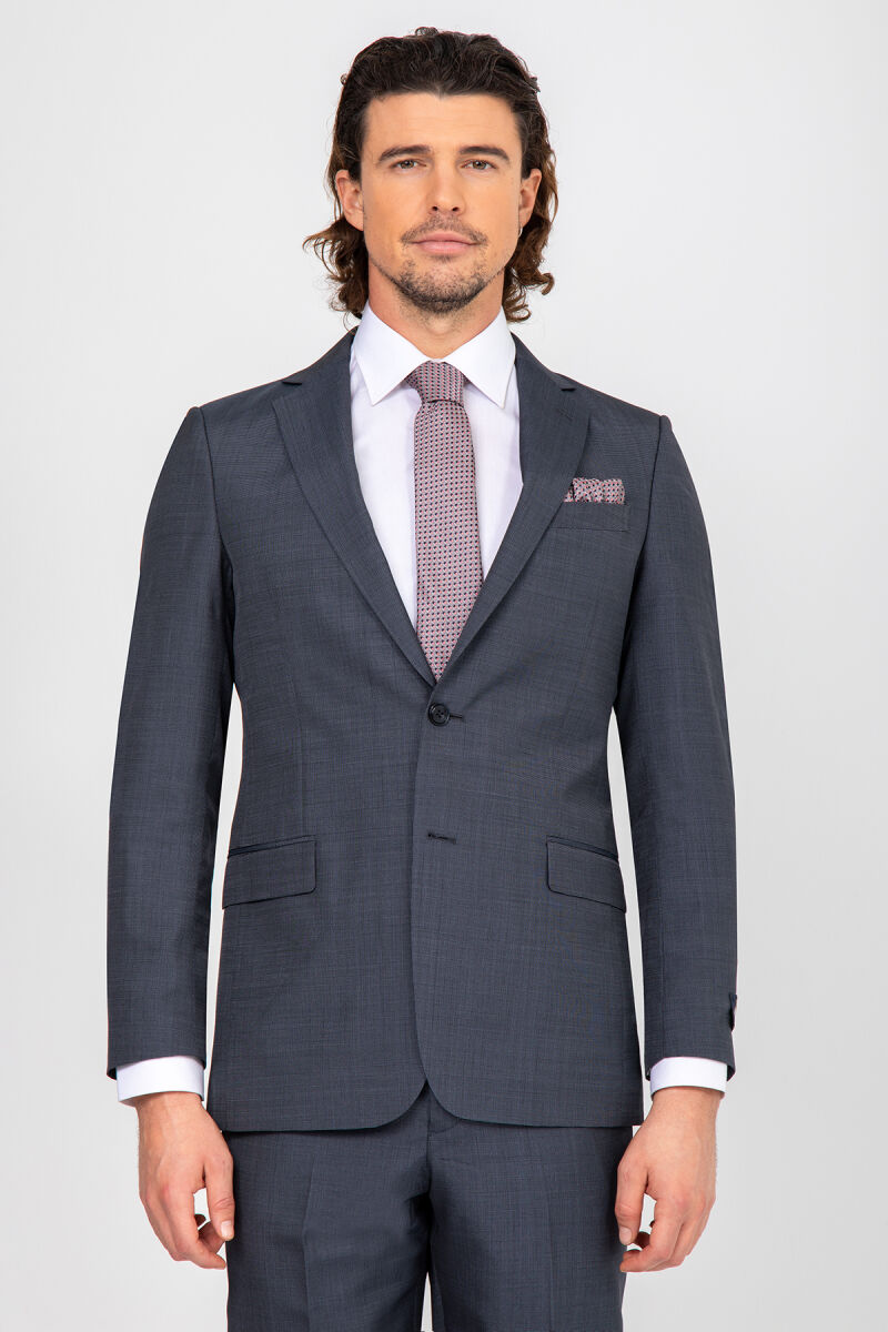 Erkek Gri Lacivert Regular Fit Takım Elbise - 2