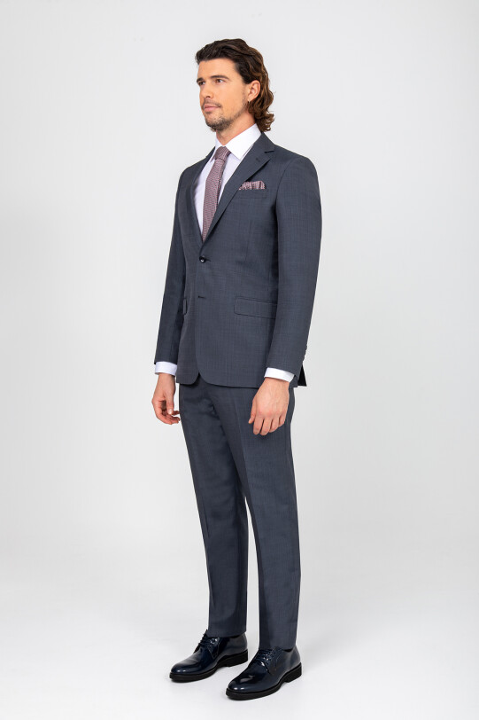 Erkek Gri Lacivert Regular Fit Takım Elbise