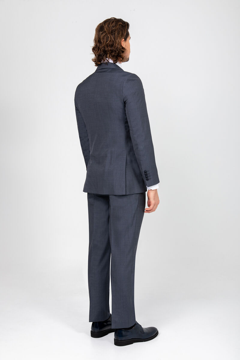 Erkek Gri Lacivert Regular Fit Takım Elbise - 4