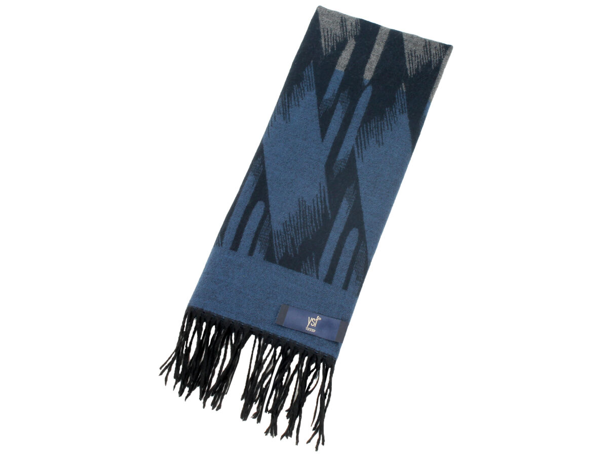 Erkek Gri Mavi Desenli Kaşkol - 1