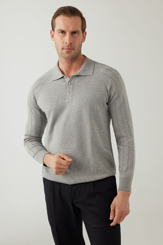 Erkek Gri Pamuklu Polo Yaka Triko