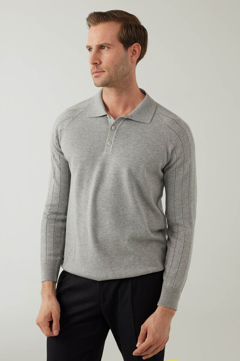 Erkek Gri Pamuklu Polo Yaka Triko - 2