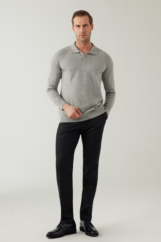 Erkek Gri Pamuklu Polo Yaka Triko