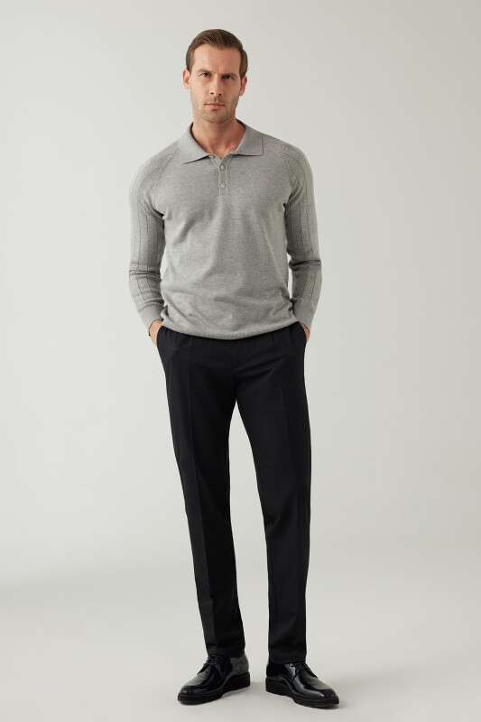 Erkek Gri Pamuklu Polo Yaka Triko