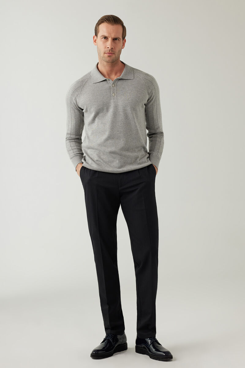 Erkek Gri Pamuklu Polo Yaka Triko - 4