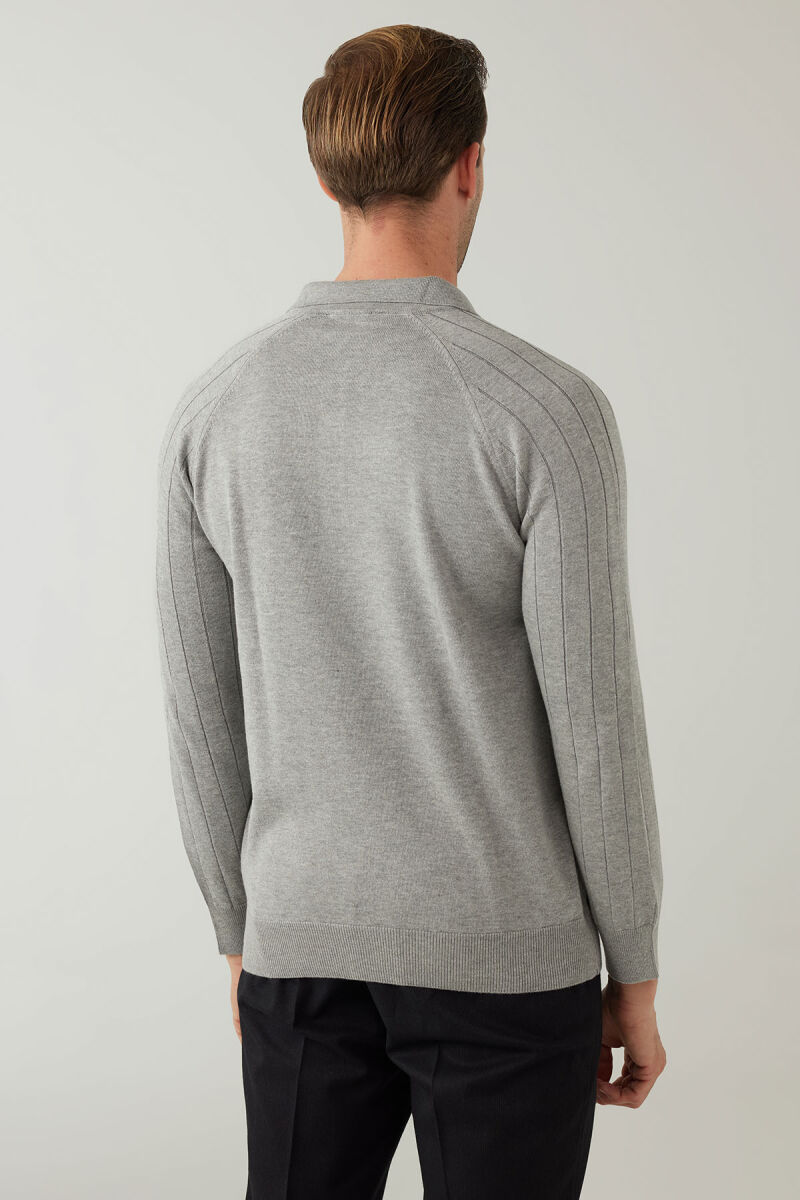 Erkek Gri Pamuklu Polo Yaka Triko - 8
