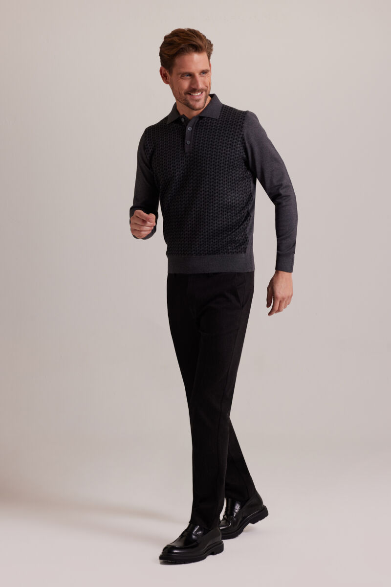 Erkek Gri Polo Yaka Desenli Triko - 4