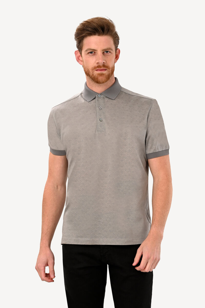 Erkek Gri Polo Yaka Regular Fit Desenli Tshirt - 1