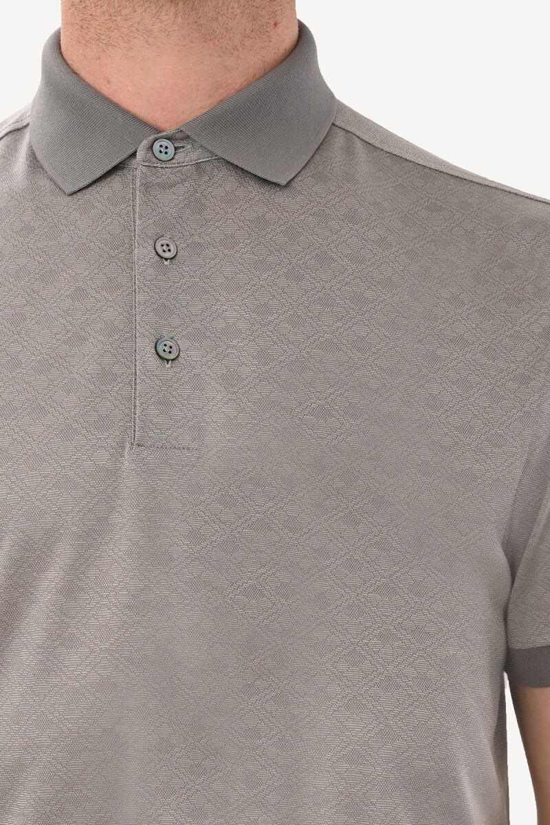 Erkek Gri Polo Yaka Regular Fit Desenli Tshirt - 4