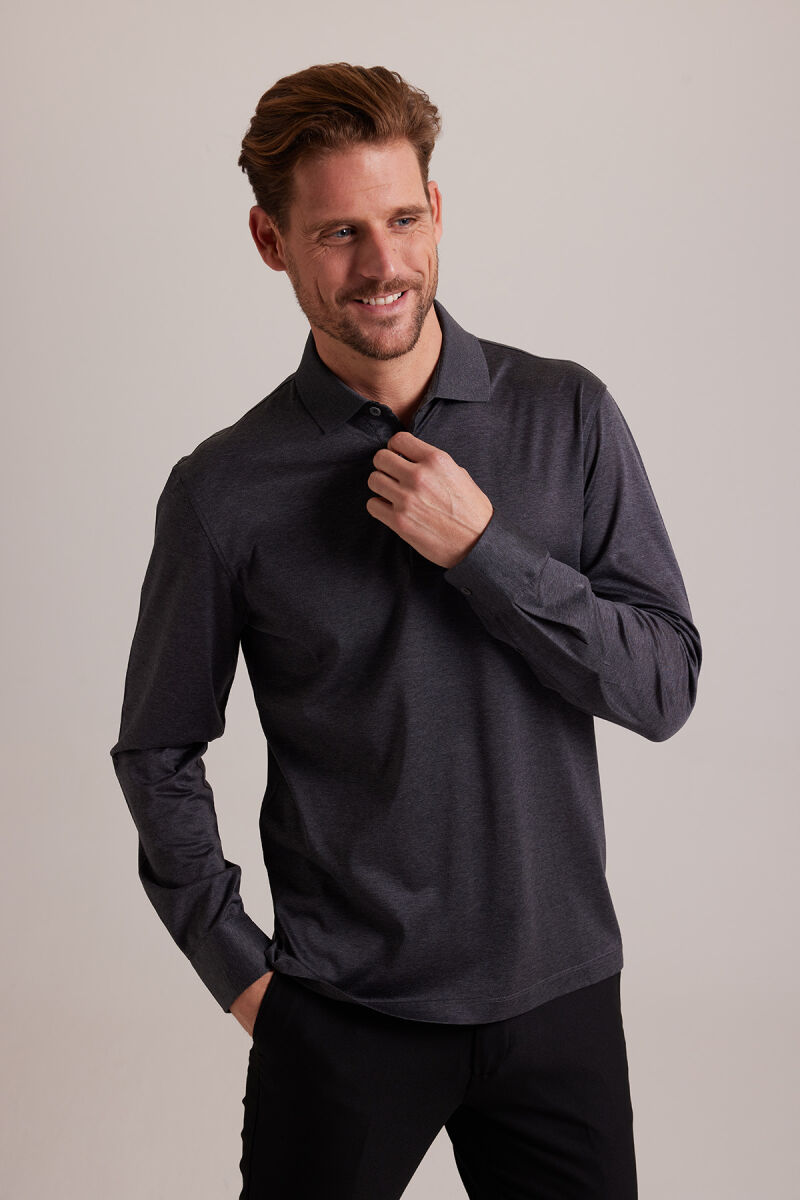 Erkek Gri Polo Yaka Sweatshirt - 1