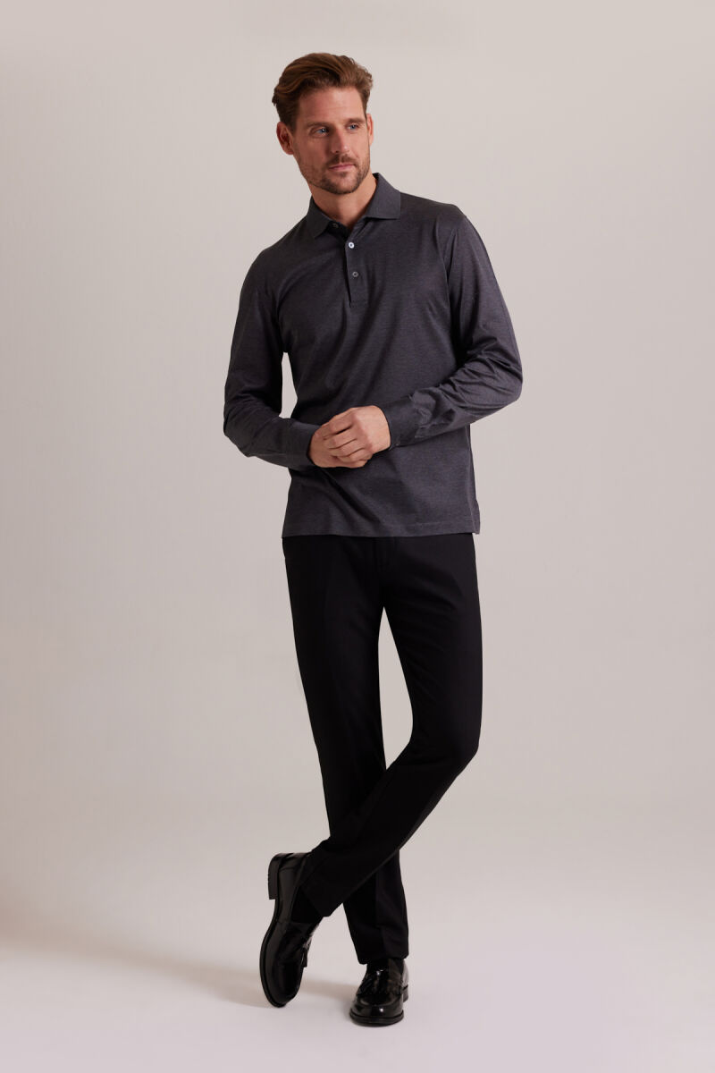 Erkek Gri Polo Yaka Sweatshirt - 2